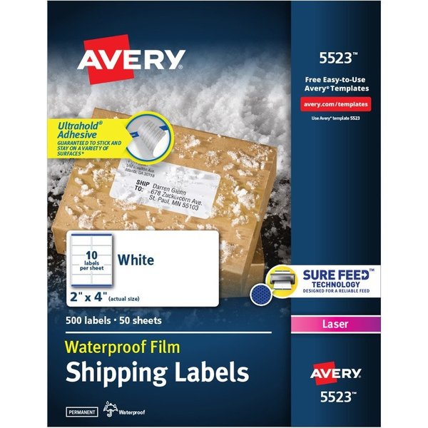 Avery Label, Wthrprf, Address, 2X4 500PK AVE5523